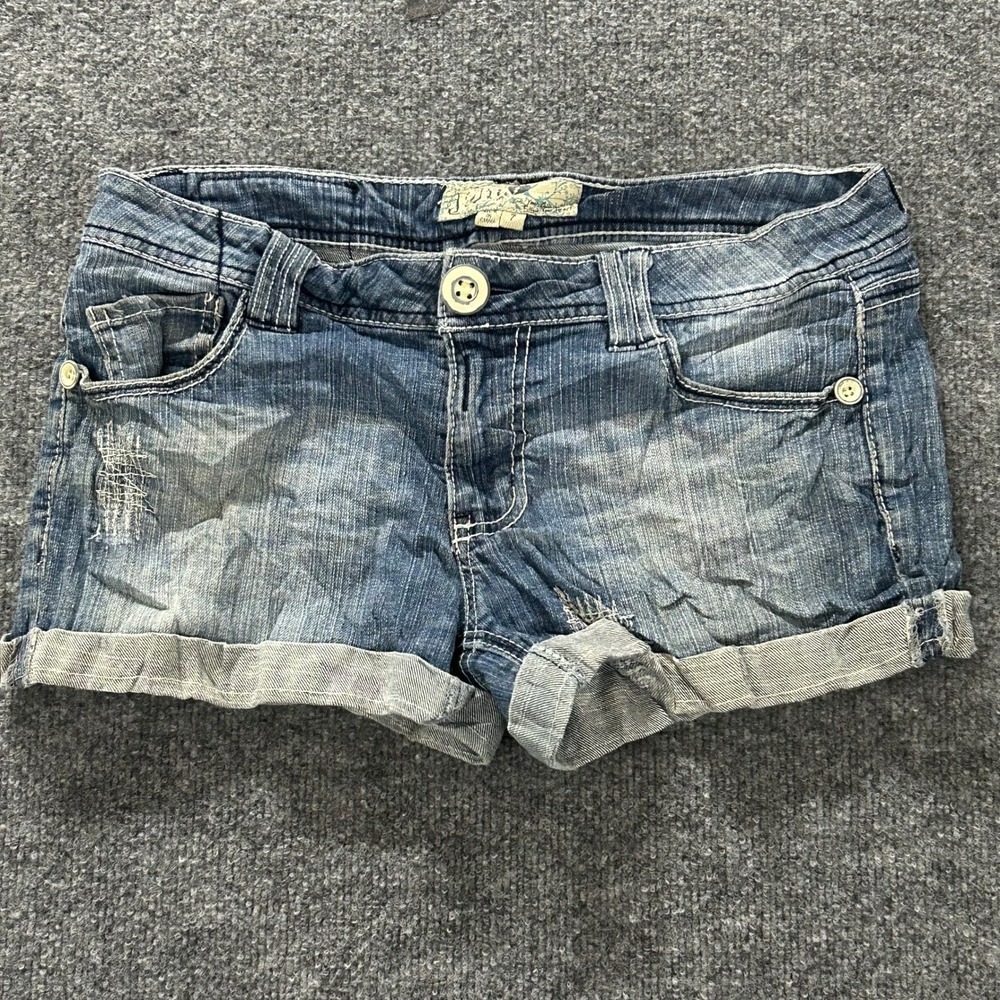Jolt Shorts Womens Size 7 Blue Denim Distressed Cuffed Casual Summer Mini
